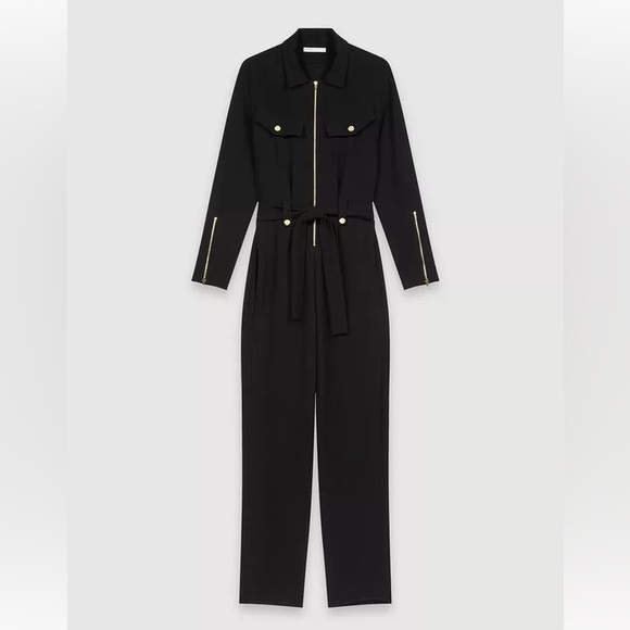 Maje black crepe jumpsuit gold hardware sz 40 - Picture 4 of 12